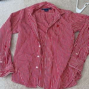 Red and White Ralph Lauren Striped Button Up!